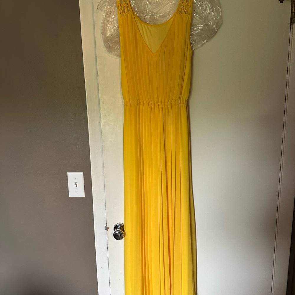 Yellow Pleated Maxi Sundress for Wedding Guest